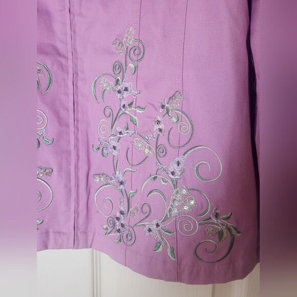 Quacker Factory XL Shell Pink Pearly Floral Embellished Zip Front Women Jacket - Picture 10 of 12